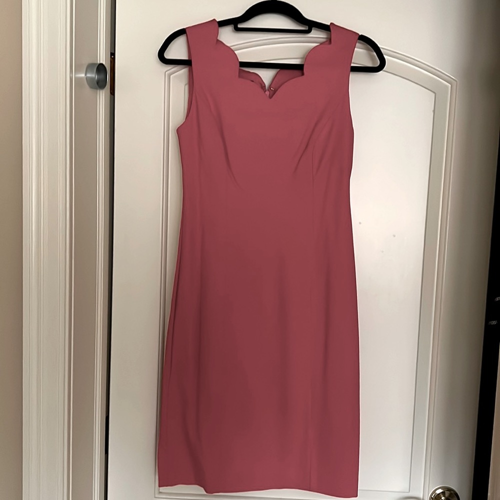Talbots sleeveless dress with scalloped neckline